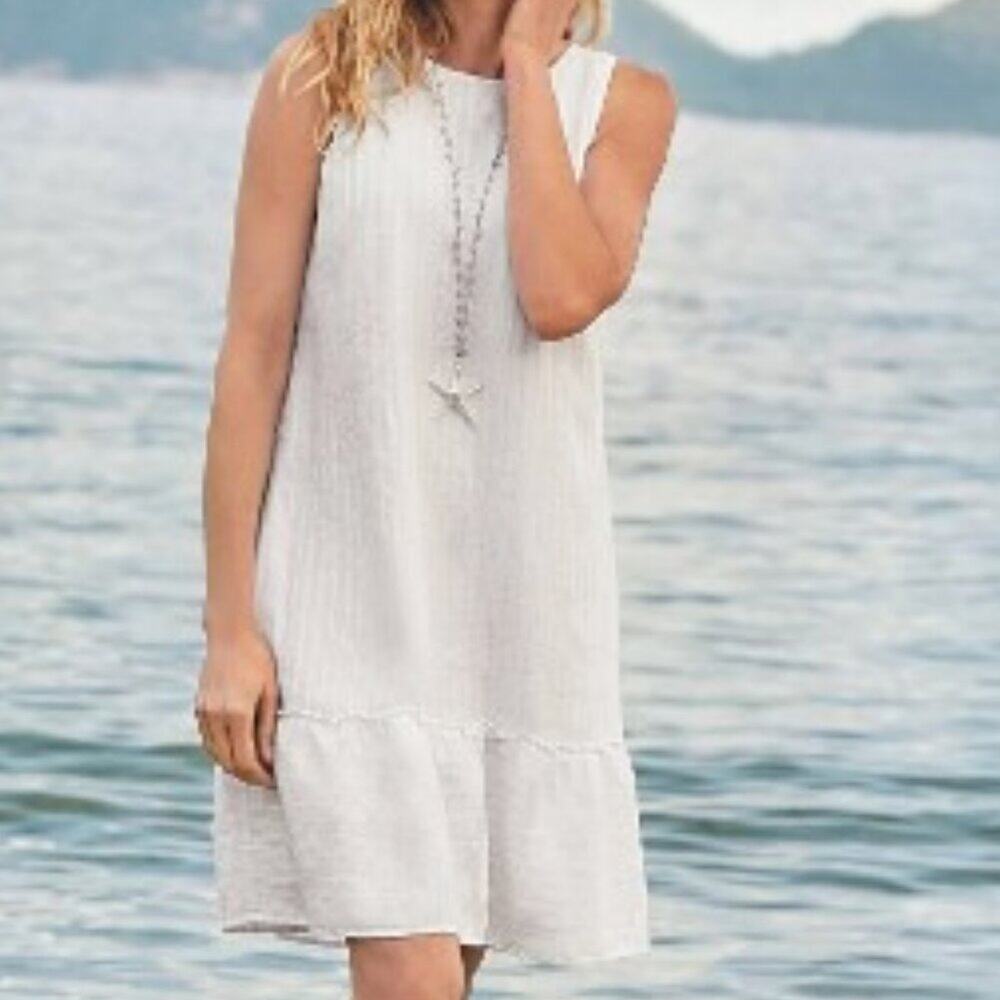 Tommy Bahama Women's Size XS Linen Blend Dress Sleeveless Ruffle Hem Metallic - Picture 3 of 13